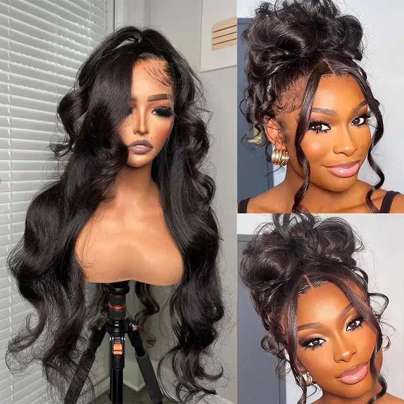 Transparent Lace Front Wig Pre Plucked Natural Black Malaysian Human Hair Wigs 180% Density Lace Frontal Wig Bleached Knots