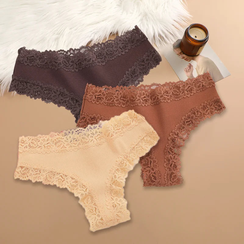3Pcs/set Women Cotton Panties Floral Lace Intimate Underwear Trendy Patchwork Lace Briefs Female Soft Underpants Lingerie S-XL