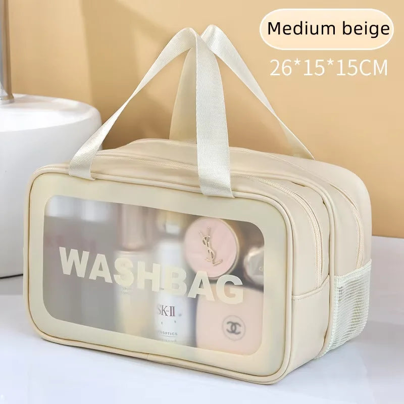 HOMEFISH Single Layer Transparent PVC Waterproof Cosmetic Bag, Portable Large Capacity Dustproof Travel Makeup Handbag