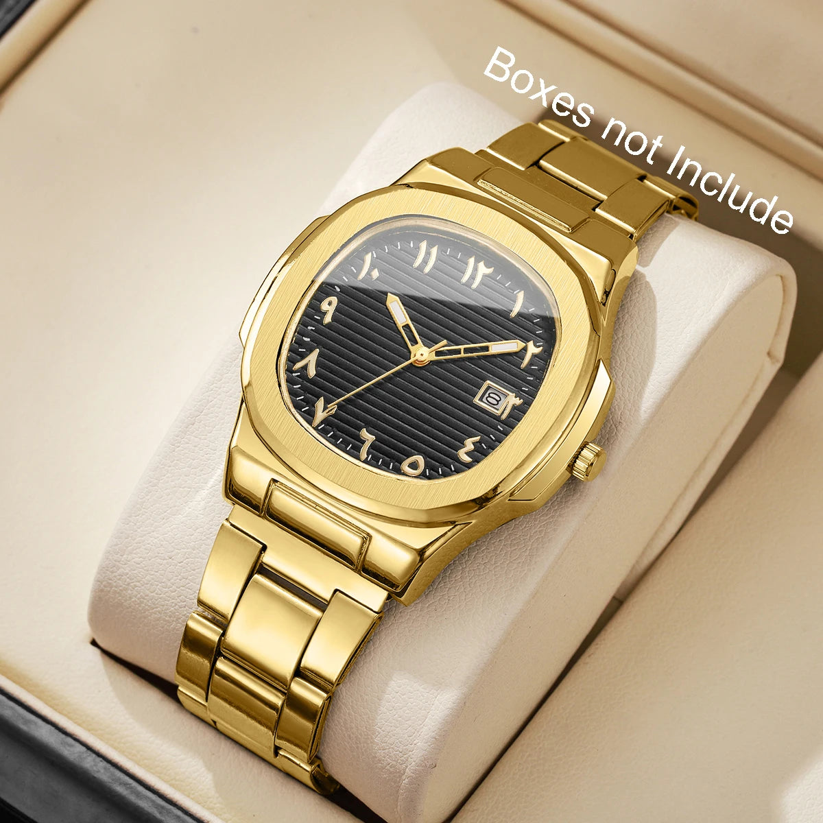 Luxus Herren Business Uhren Mode Quadratisches Zifferblatt Edelstahlarmband Quarzuhr mit Kalender für Herrenuhr (Ohne Box)