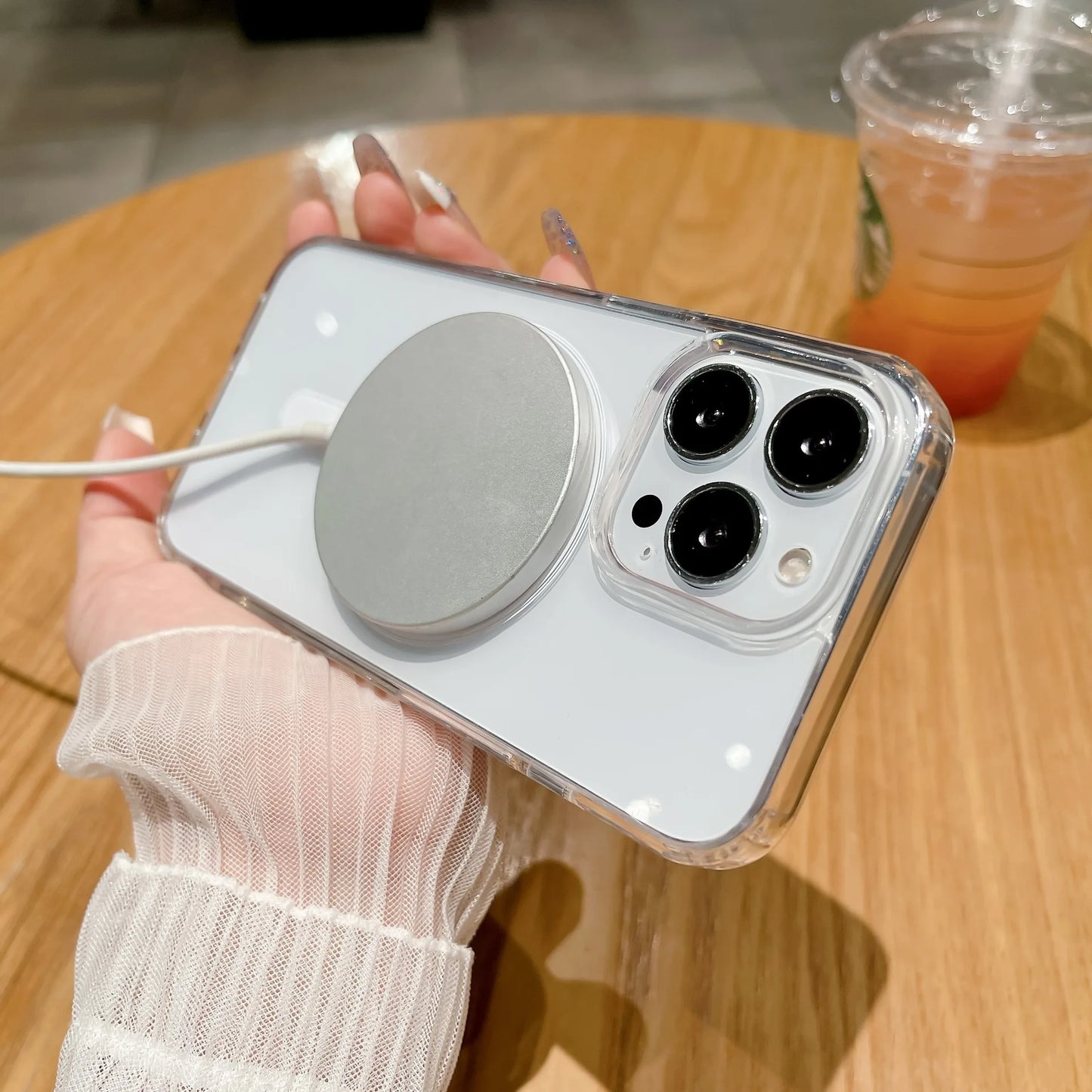 For Magesafe Magnetic Transparent Wireless Charge Case For iPhone 11 12 13 14 15 16 Pro Max Plus Mini Shockproof PC Cover
