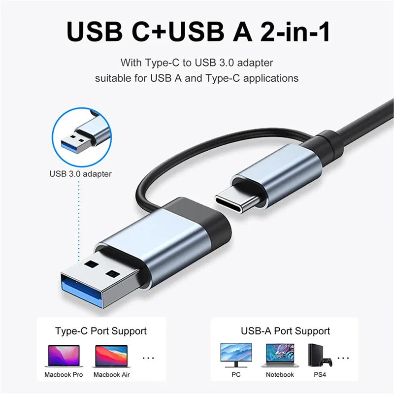 USB C Hub USB Splitter 8-in-1 USB Extender mit 4 USB-Anschlüssen, 1 USB-C-Anschluss, TF/SD-Kartenleser, Audioausgang, kompatibel für MacBook