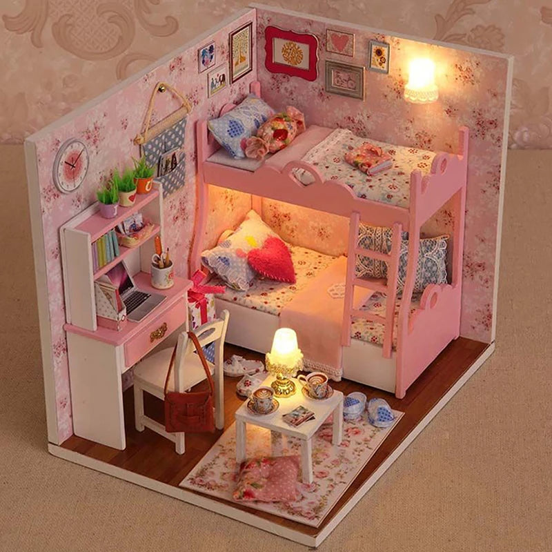 Kitten Mini Doll House 3D Puzzle Assembly Model Building Kit Creative Room Bedroom Decoration With Furniture Wooden Crafts Gifts - Shoppiline