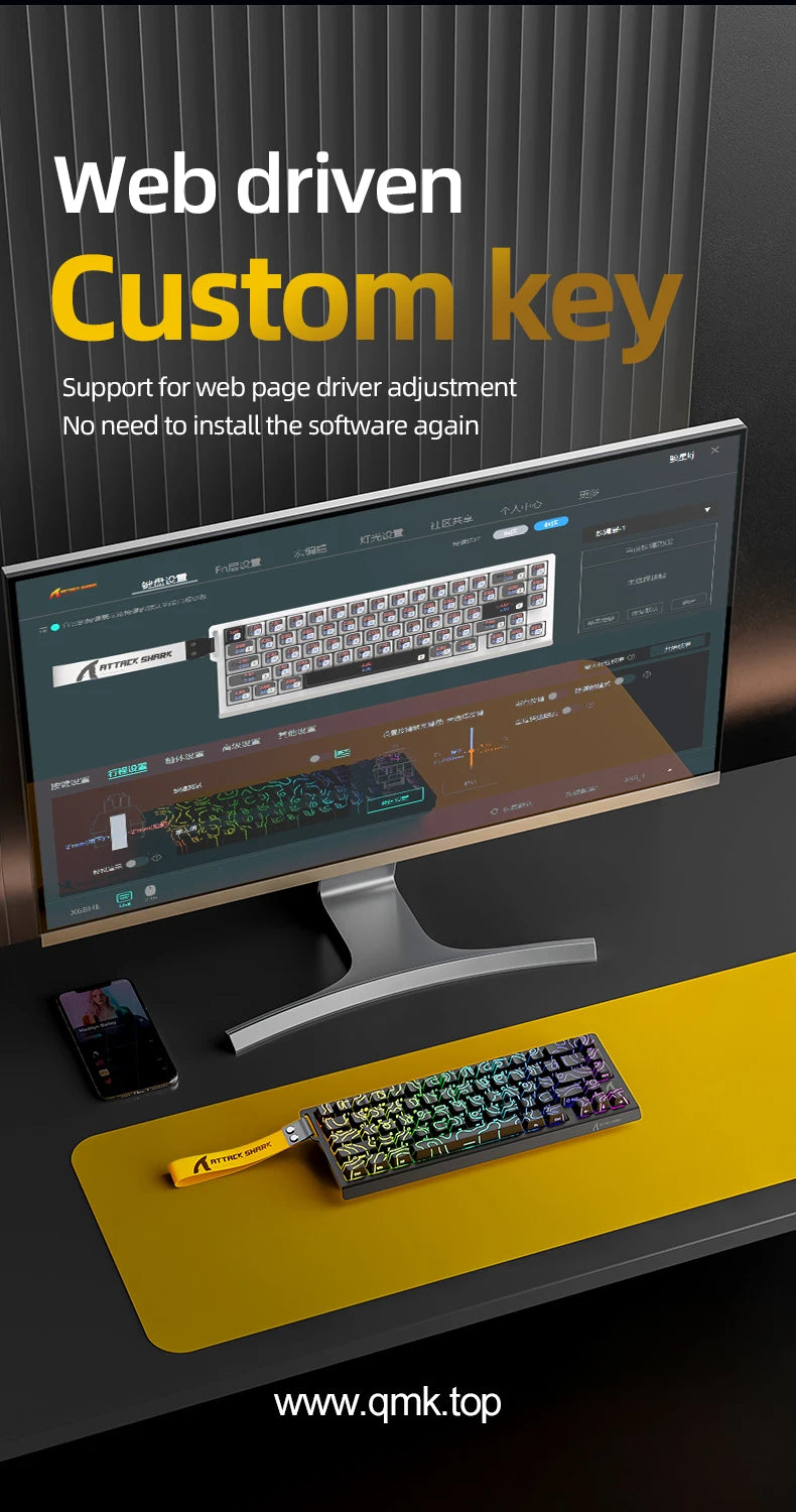 X68HE ATTACK SHARK X68PRO RGB Magnetic Mechanical Keyboard 0.01mm RT Accuracy 128K Rate 0.125ms and 8000Hz for E-sports