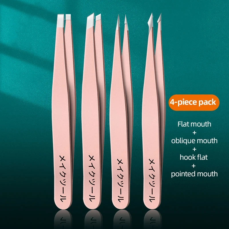 Ouriner Eyebrow Tweezers Set 4 Pcs Stainless Steel Eyebrow Forceps Professional Beauty Tool Set For Facial Hair Manicure Tool