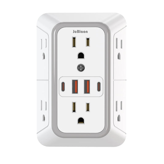 US Multi Socket Wall Socket with 6 AC Outlets 4 USB Port(2 Type C), Universal Plug Power Strip Network Filter Fast Charging - Shoppiline