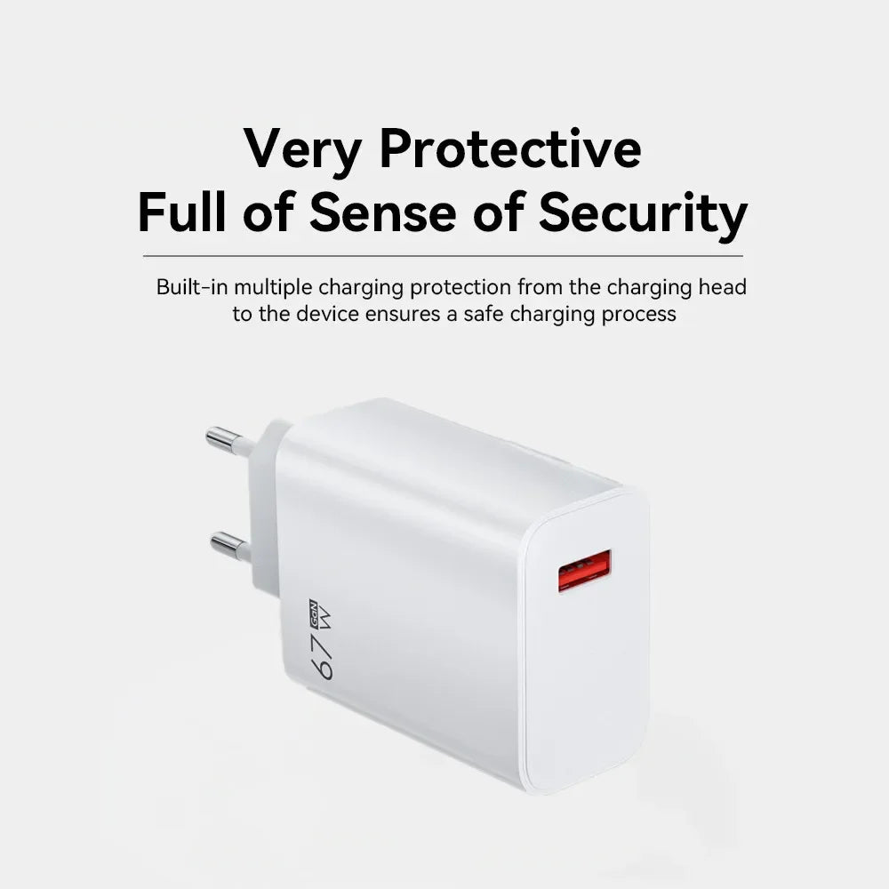 USB GaN Charger Total 67W Fast Charging Wall Phone Adapter 6A USB TypeC Cable Quick Charge 3.0 Plug For iPhone Samsung Xiaomi