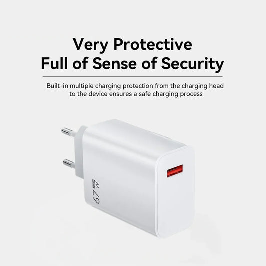USB GaN Charger Total 67W Fast Charging Wall Phone Adapter 6A USB TypeC Cable Quick Charge 3.0 Plug For iPhone Samsung Xiaomi