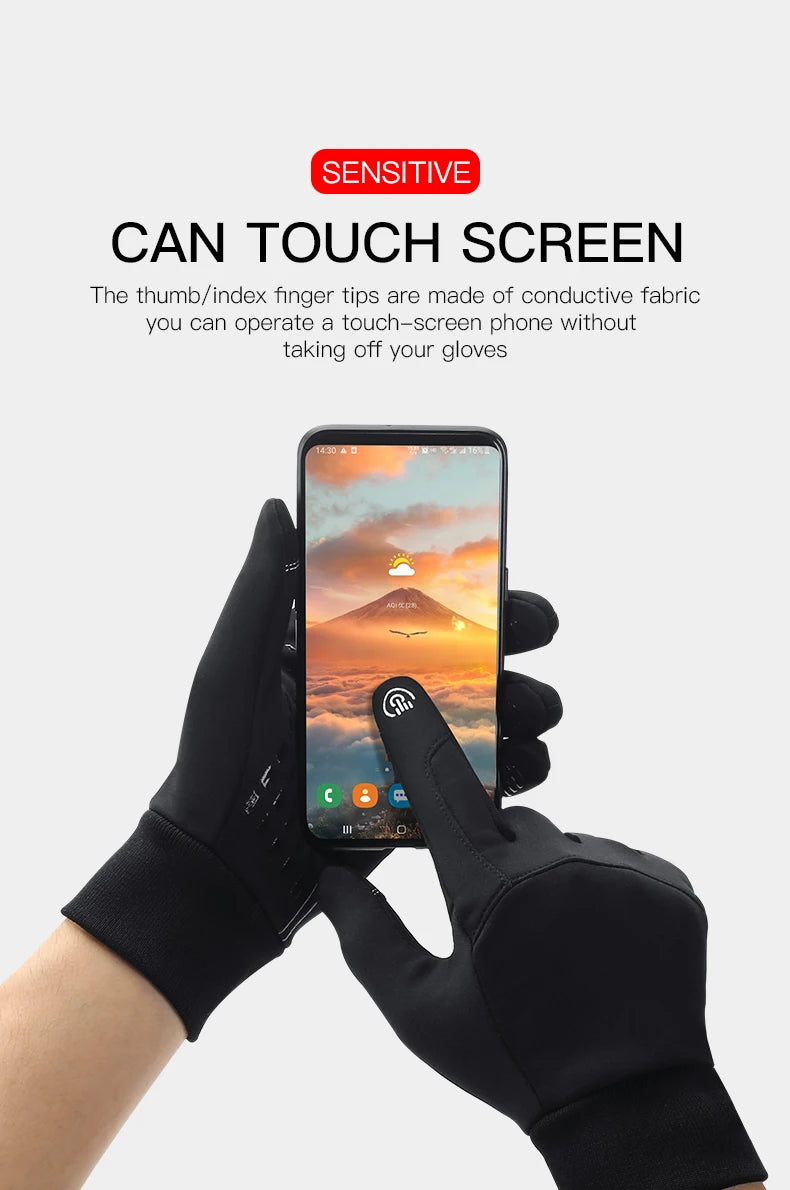 Outdoor Sports Autumn Winter Cycling Gloves Men Splash Proof Warm Windproof Touchscreen Anti-slip Motorbike Gloves Men Black