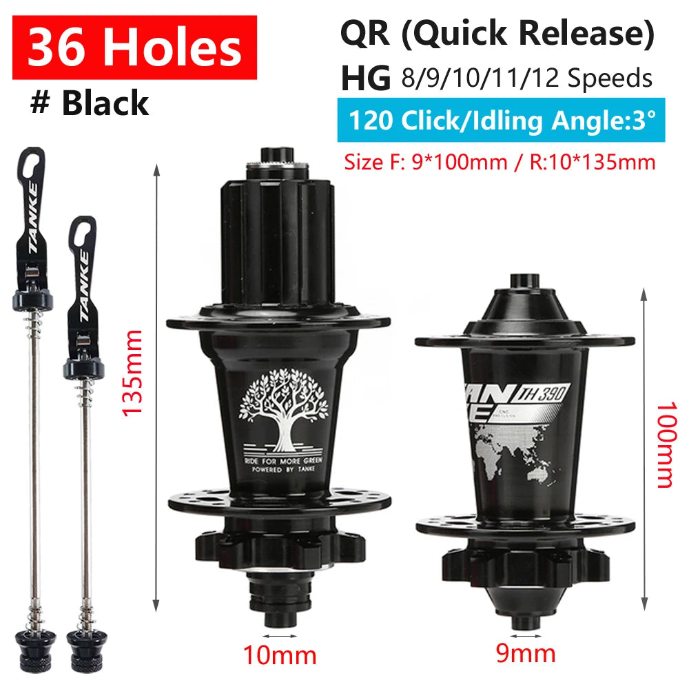 TANKE 120 Click Hub 6 Bearing MTB Mountain Bike Front Rear Thru HG 28 32 36 Holes Disc Brake Bicycle Hubs 8 9 10 11 12 Speed