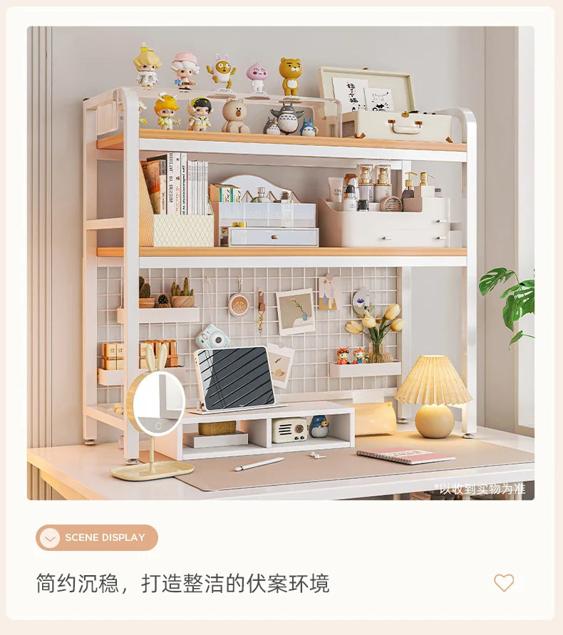 Bookcase Gaming Table Grid Bookshelf Desktop Multi-layer Wrought Iron Shelf Student Computer Desk Table  Wooden Shelves Rack