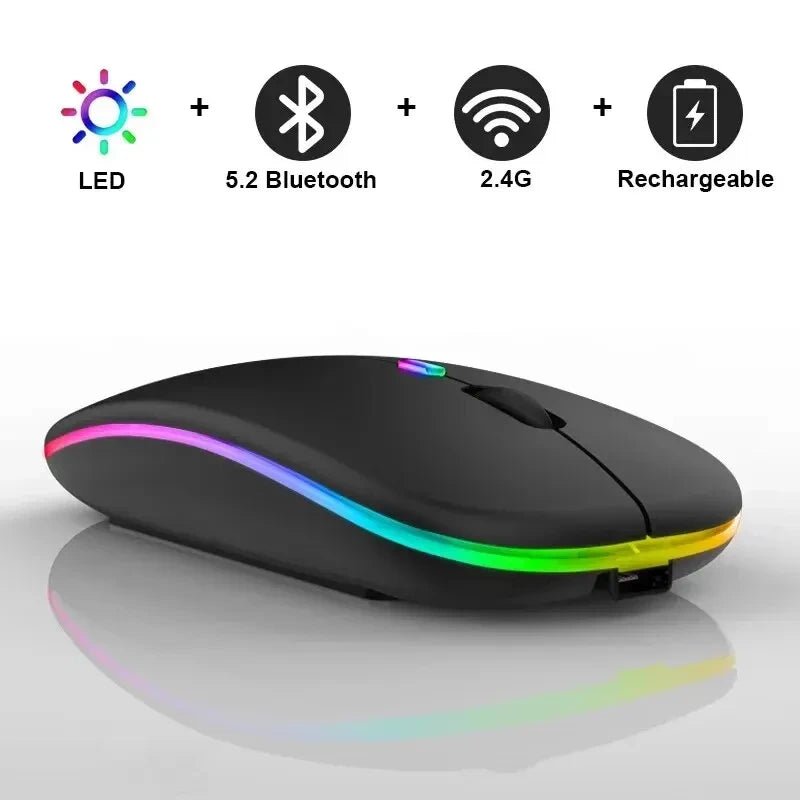 Kabellose Maus Wiederaufladbar Silent LED Hintergrundbeleuchtung Mäuse PC Laptop Computer Maus 2.4Ghz Empfänger Bluetooth Dual Modus Optische Mäuse
