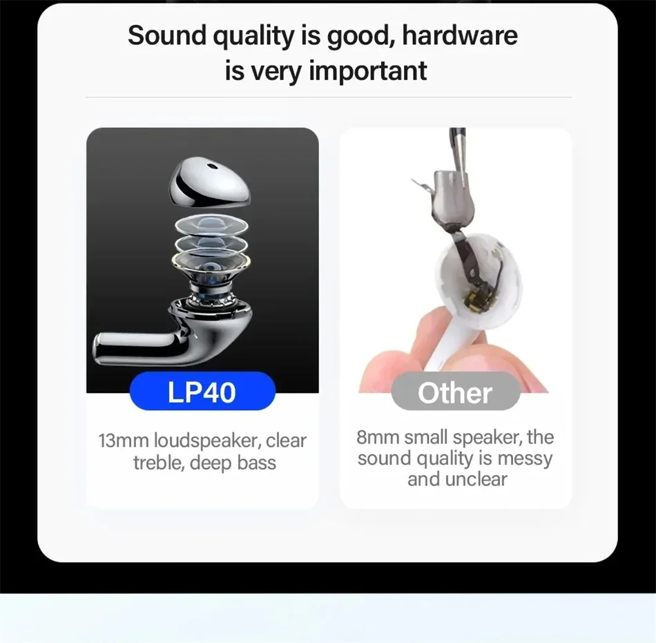 LenovoLP40 Bluetooth Earphones TWS Immersive Sound HIFI With Mic Wireless  Headphones Touch Control HD Call Game Earbuds fashion