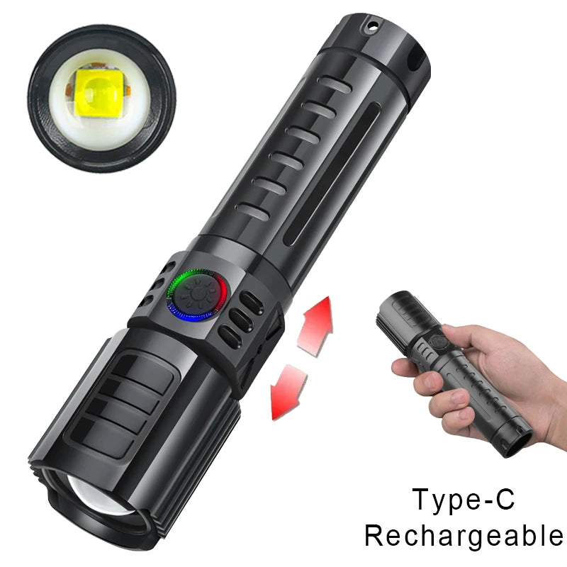 Powerful P70 Led Flashlights 5000LM Ultra Bright Tactical Light Emergency Spotlights Telescopic Zoom Light Builtin 18650 Battery
