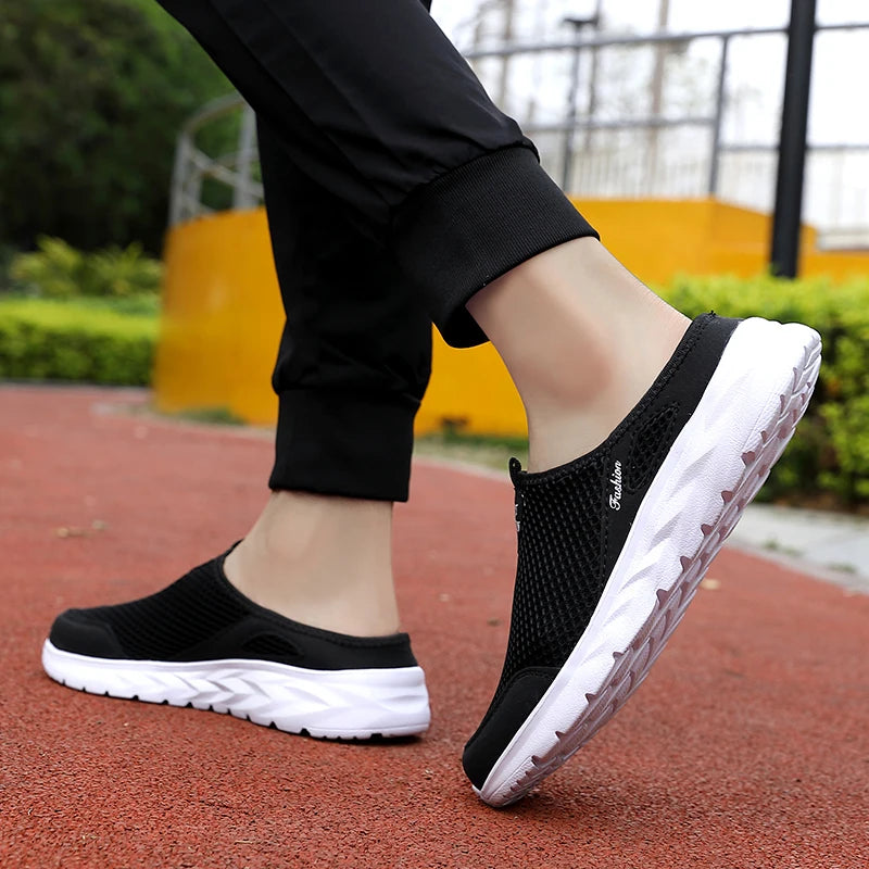 YRZL Mens Half Slippers Summer Breathable Mesh Mens Shoes Outdoor Casual Walking Shoes Large Flat Light Mesh Slippers Sandals - Shoppiline