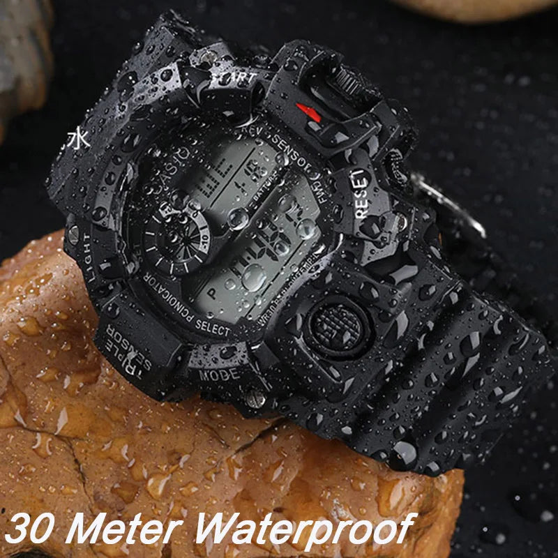 Mode Herrenuhr Sportliche elektronische Armbanduhr Großes Zifferblatt Multifunktional Wasserdicht Leuchtend Alarm Kinder Militäruhr für Herren
