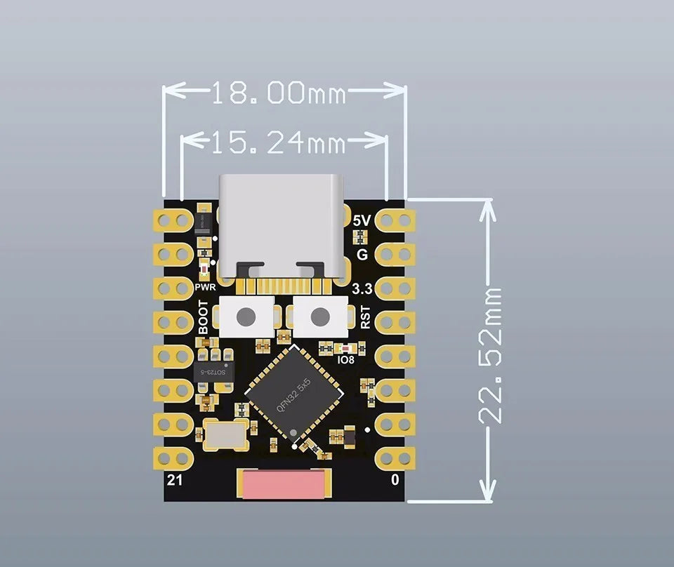 Carte de développement ESP32-C3 SuperMini WiFi compatible Bluetooth Flash 4 Mo SRAM 400 Ko pour projets Arduino IoT