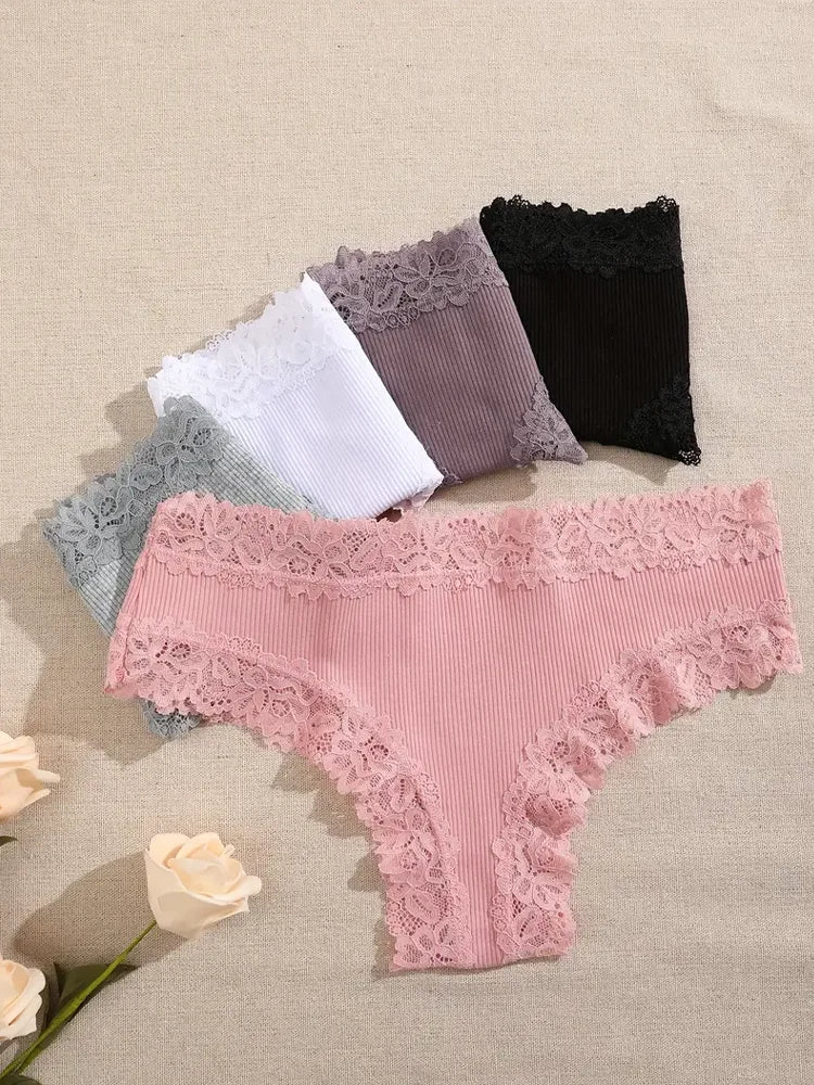 3Pcs/set Women Cotton Panties Floral Lace Intimate Underwear Trendy Patchwork Lace Briefs Female Soft Underpants Lingerie S-XL