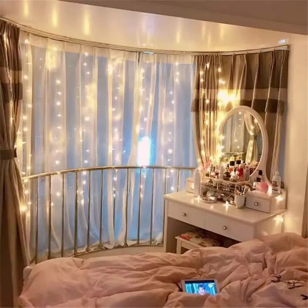 LED Curtain Lights USB Powered with Remote Control Holiday Christmas Decorations for Home Wedding Birthday Bedroom Party Lights