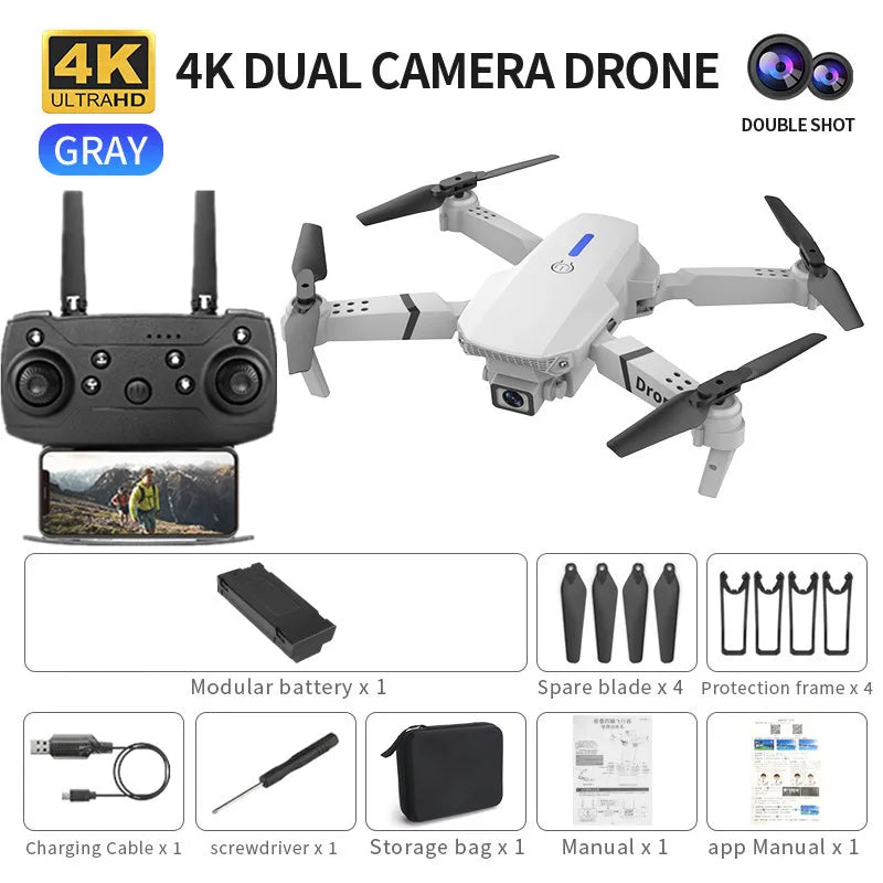 E88 ProIntelligent Folding Drone Supports single/Dual Camera Switching 4KPicture Quality+Wide-angle Shooting WiFiDirect Real-Tim - Shoppiline
