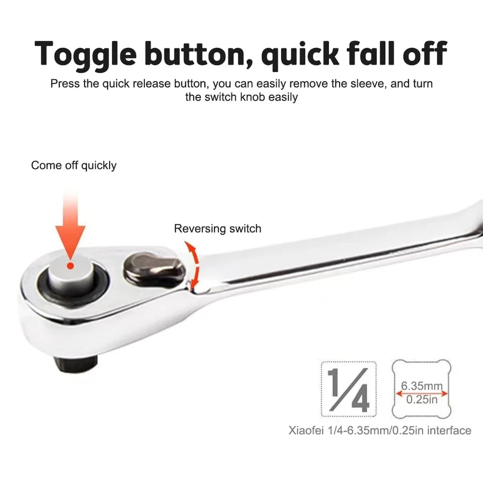 Mini Treble 1/4 Ratchet Wrench Double Ended Ouick Socket Screwdriver Hex Torque Wrenches Set 2-in-1 Spanner Hand Repair Tools - Shoppiline