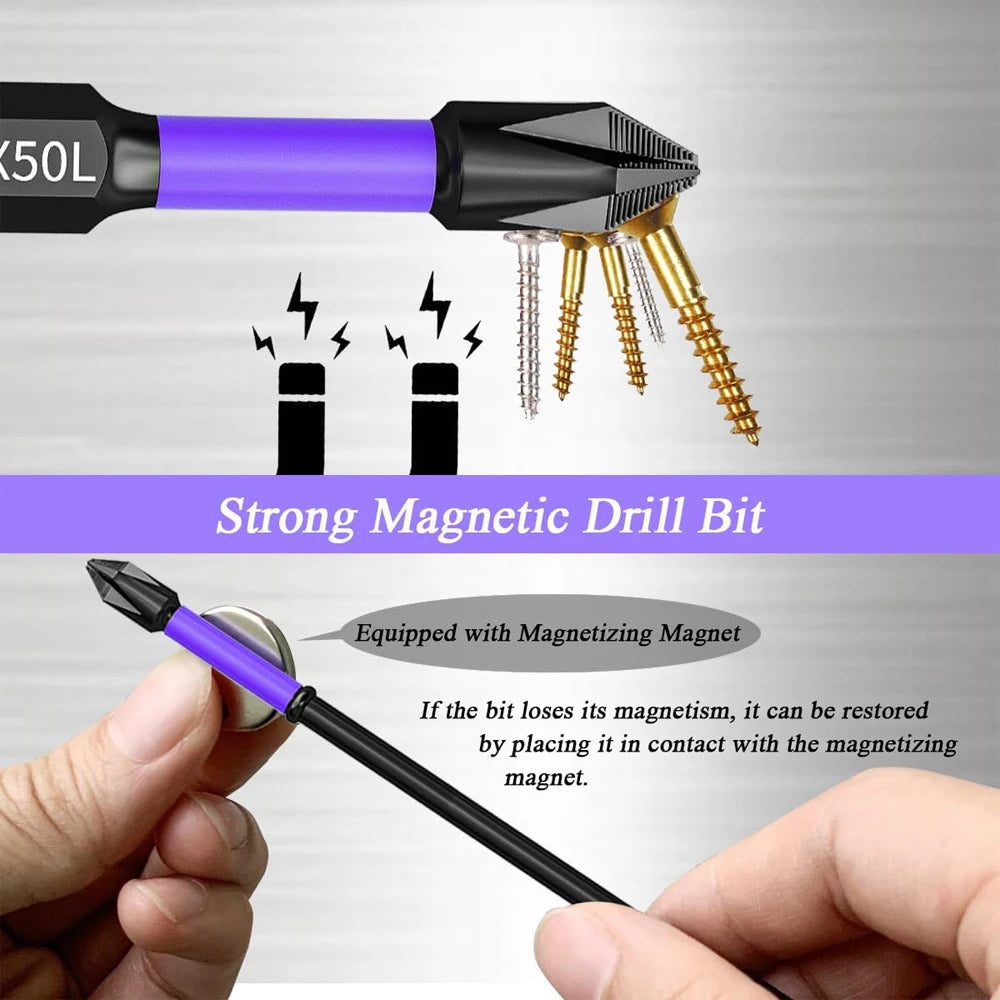 6/12 Embouts de tournevis magnétiques antidérapants antichocs Phillips embouts à chocs tige hexagonale en acier allié adaptés aux outils électriques