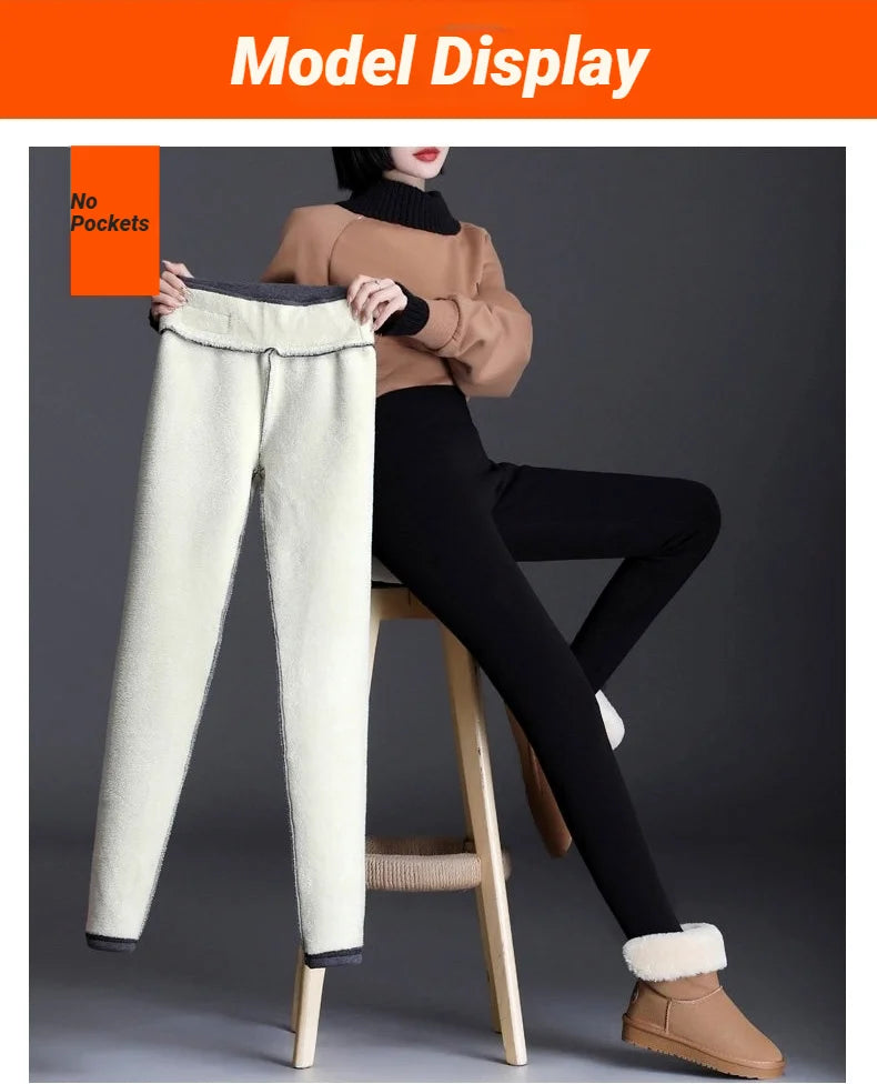 Women High Waist Thicken Fleece Thermal Leggings Winter Warm Slim Elastic Black Sexy Translucent Tight Pantyhose Pants