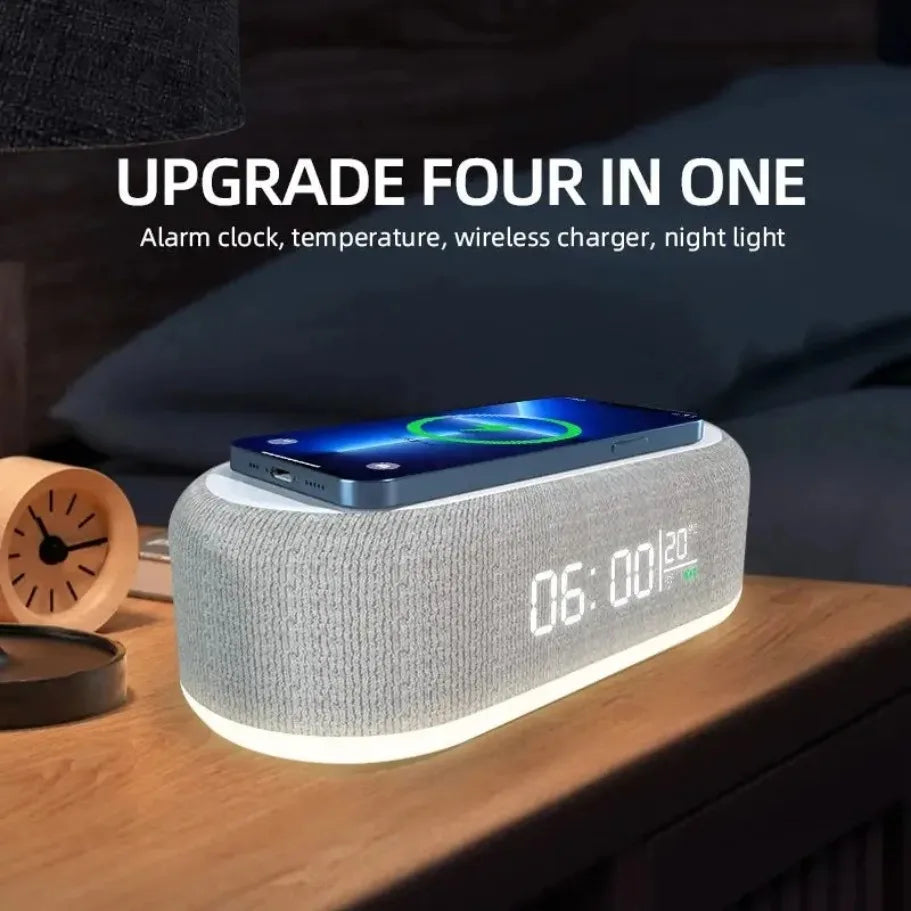 Alarm Clock Wireless Chargers Pad Phone Bedroom Lamp Night Light Desk Thermometer For iPhone 17 16 15 14 13 Fast Charging Dock - Shoppiline