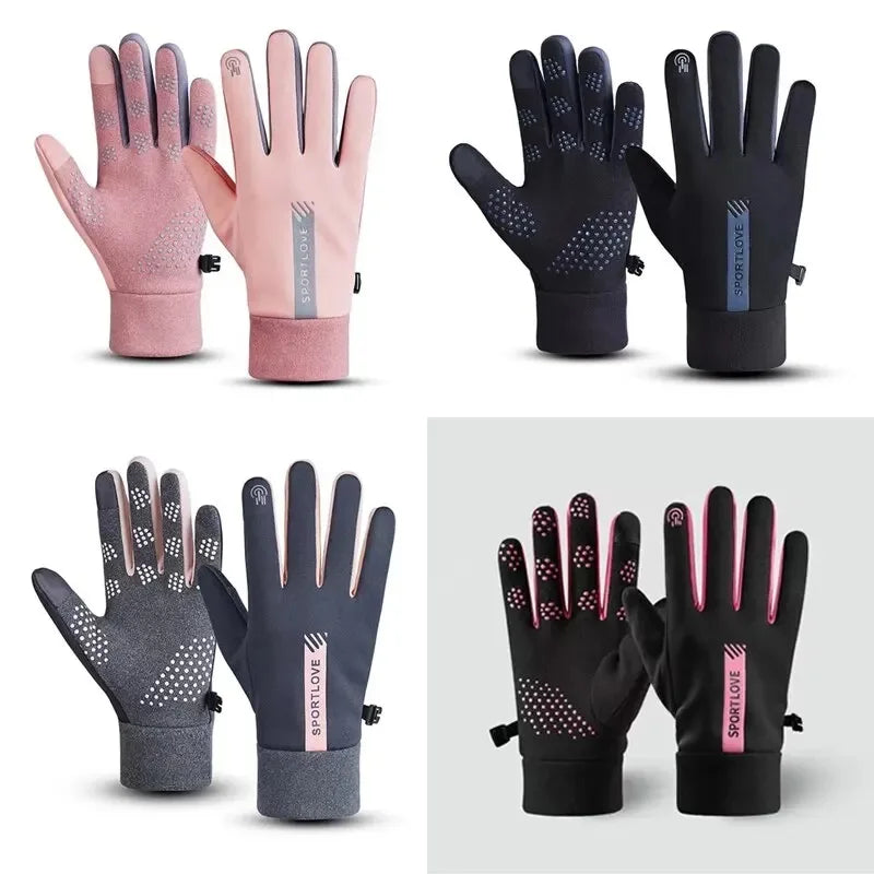 Womens Autumn and Winter Sports Warm Gloves Waterproof and Anti Slip Cycling Gloves Wind and Cold Resistant Outdoor Activity Glo