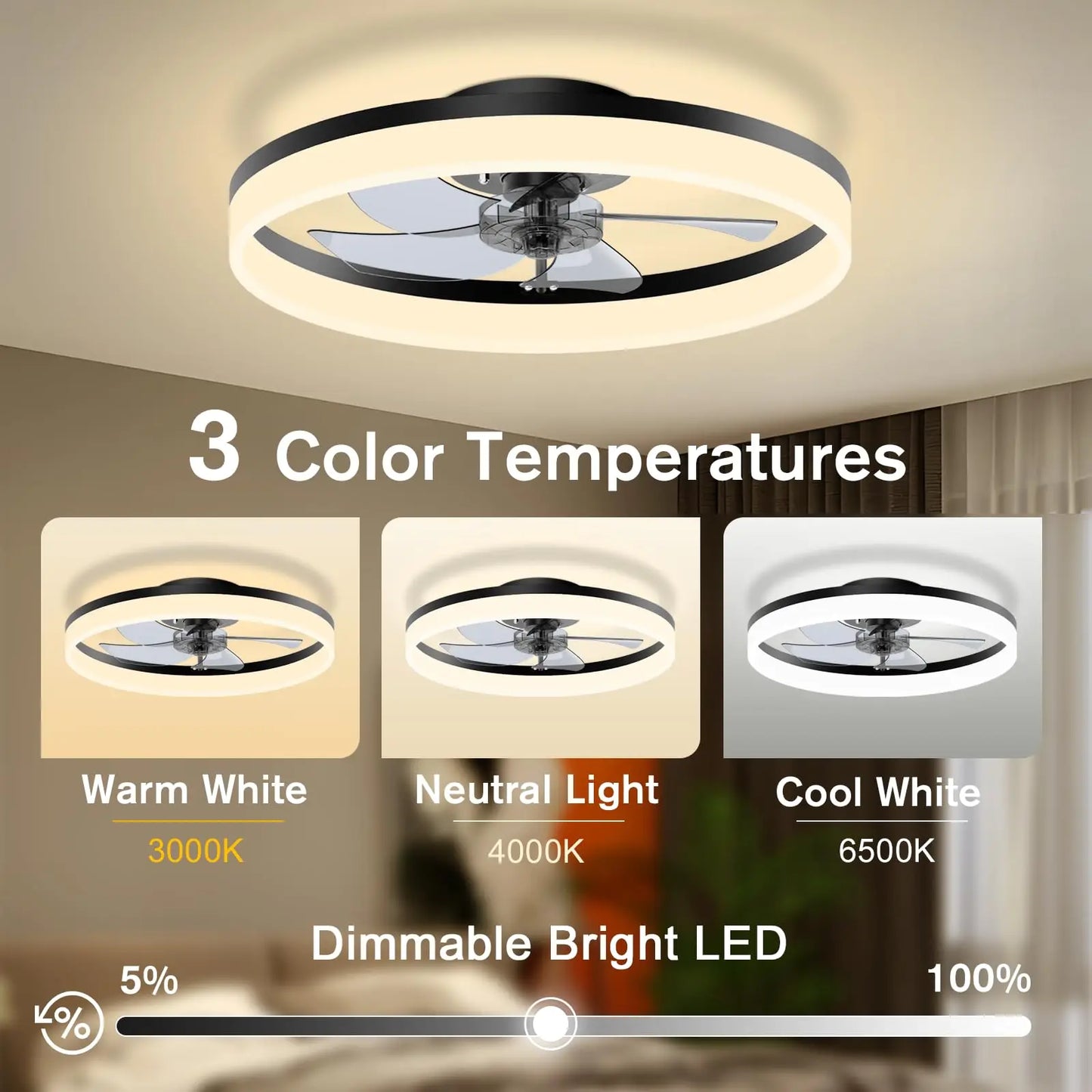 Simple LED Ceiling Fan Light Remote Control with Infinite Dimming 6 Levels of Wind Speed Living Room Bedroom chandelier fan - Shoppiline