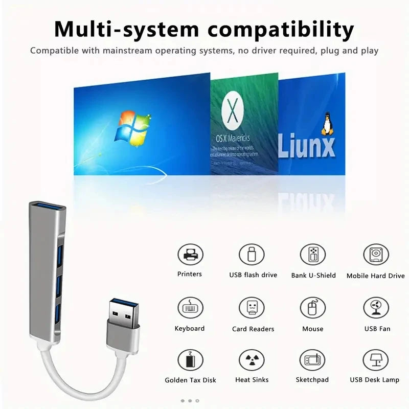 USB HUB Extender 4-Port Splitter Adapter OTG Dockingstation für Handy MacBook Pro 13 15 Air PC Laptop Computer Hub