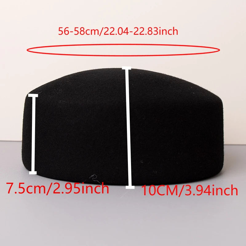Vintage Hard Top Flat Fedoras Hats Women 100% Wool Felt Berets Hat Wedding Fascinator Caps Wedding Cocktail Party Pillbox Hat