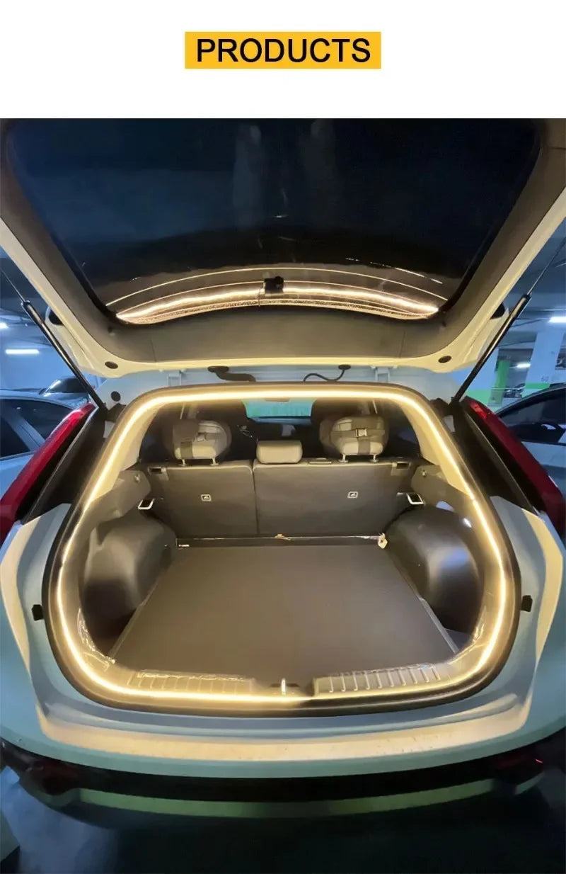 Car Trunk Led Light Strip 200cm/400cm Flexible PVC Decorative Light Strip Automatic Induction Atmosphere Lamp Universal for Suv