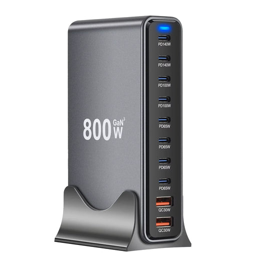 800W GaN Fast Charge 3.0 USB Type-C Quick Charger,10-Port 5C3A PD Charger for Mobile and Tablets, Portable and Convenient - Shoppiline
