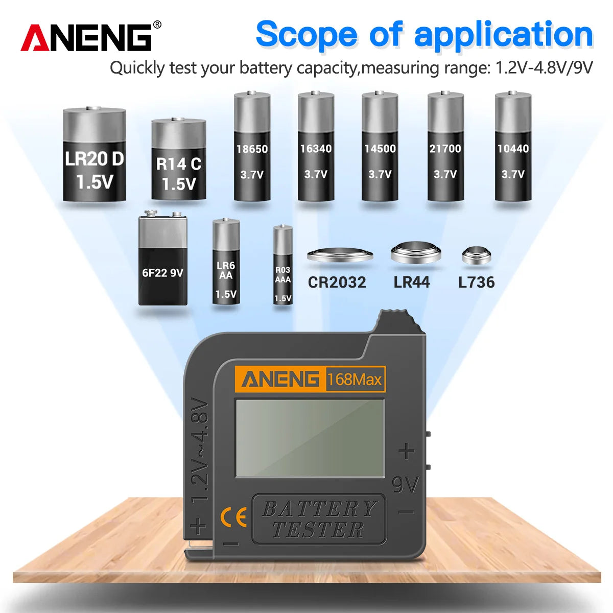 Universal Lithium Battery Tester ANENG 168Max Capacity Test Checkered Load Analyzer Check AAA AA Button Cell Home Essential Tool