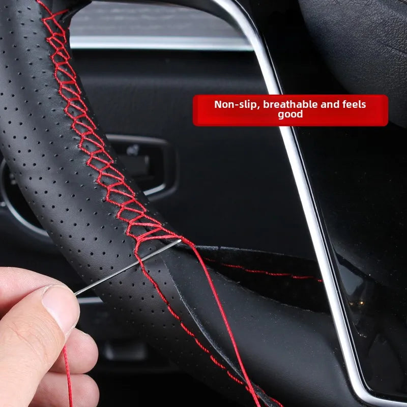 Car Steering Wheel Cover Needles And Braid Thread Artificial Leather Car Covers Suite 2 Color DIY Texture Soft Auto Accessories