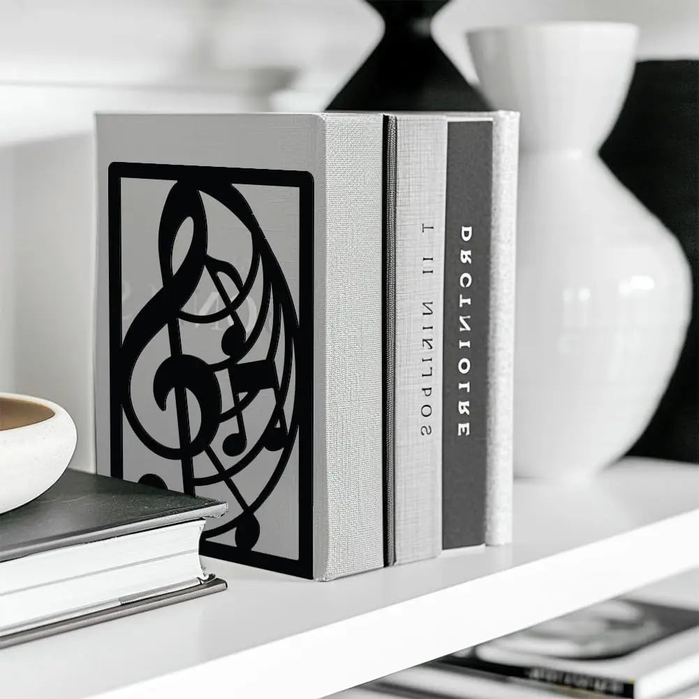 Musical Note Metal Bookends for Shelves, Modern Decorative Heavy Duty Study Book Support Stoppers for Desk, Shelf, Room