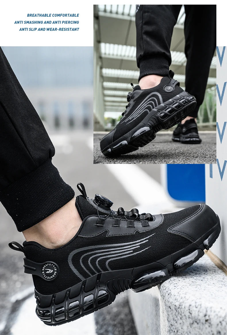 Rotary Buckle Work Safety Shoes For Men and Women Air Soft Sole Lightweight Protective Work Sneakers Men Breathable Boots - Shoppiline