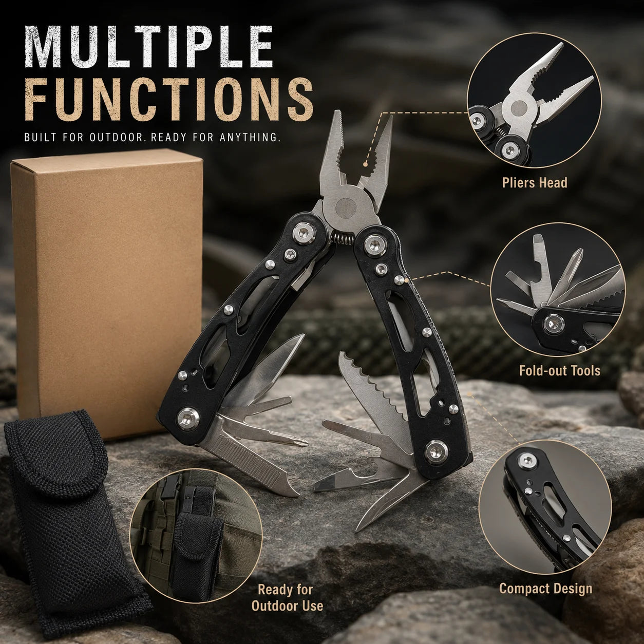 2PCS Outdoor Multi Tool Set, Folding Pliers and Pocket Card Tool for Camping Repair, Portable Emergency Hand Tools