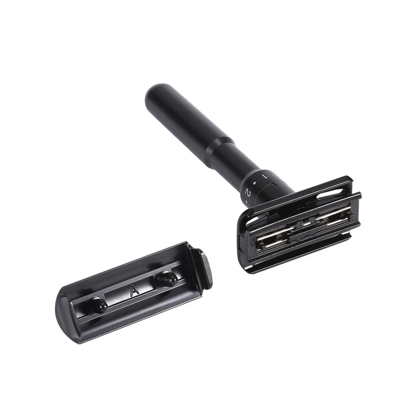 Adjustable Safety Razor for Men Matte Black Manual Shaver Double Edge Razors Reusable Metal Razor for Smooth Close Shaving