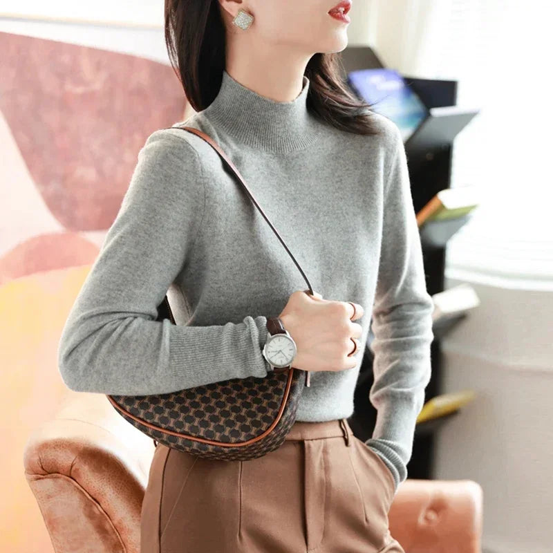 Pull-overs chic Automne-Hiver pour femmes, en tricot, col roulé, manches longues, coupe ajustée, doux et chaud, Pull Femme Top