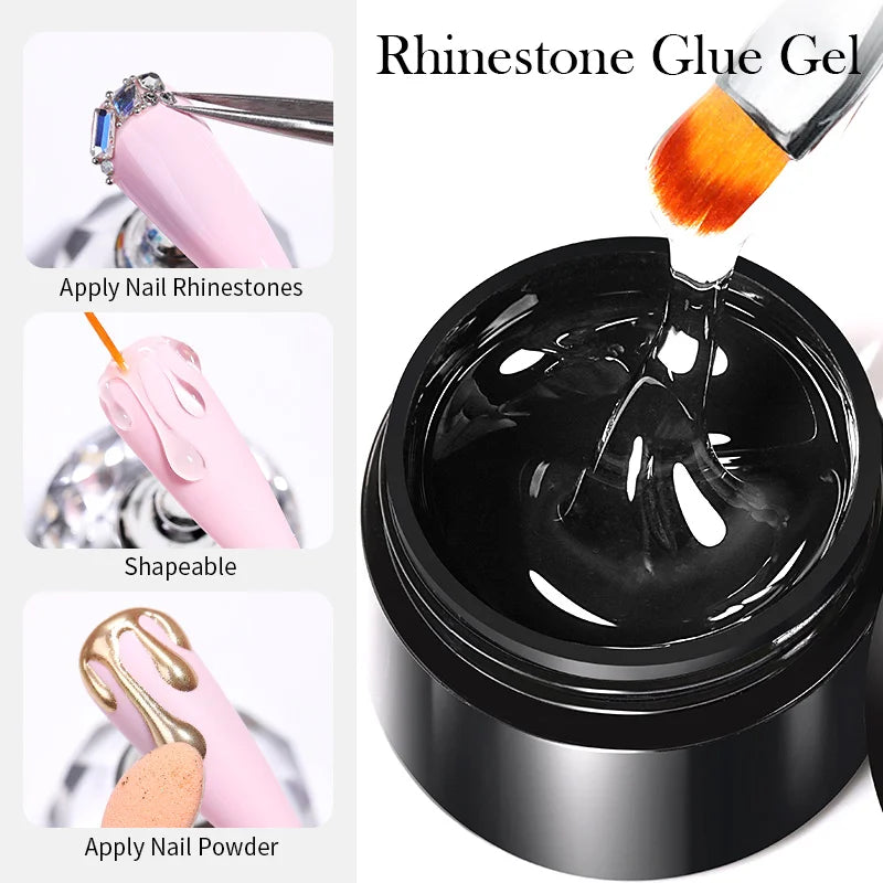 BORN PRETTY Rhinestones Glue Gel Mirror Nail Powder With Nail Liner Brush UV LED Transparent Adhensive Glue Gel
