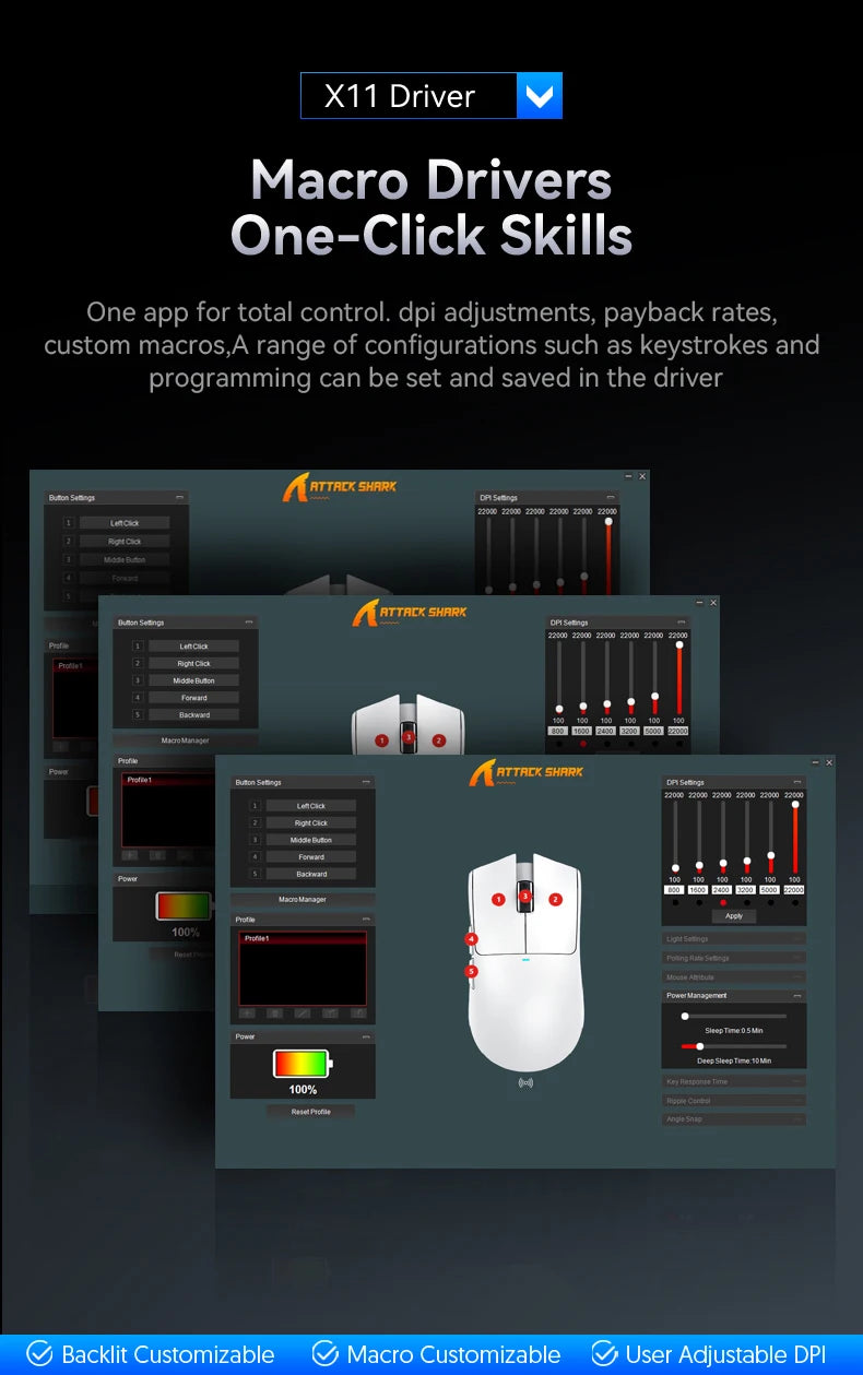 Attack Shark X11  X11SE Wireless Gaming Mouse 3-Mode , PAW3311, 22000DPI, 400IPS, PC Gaming Mouse