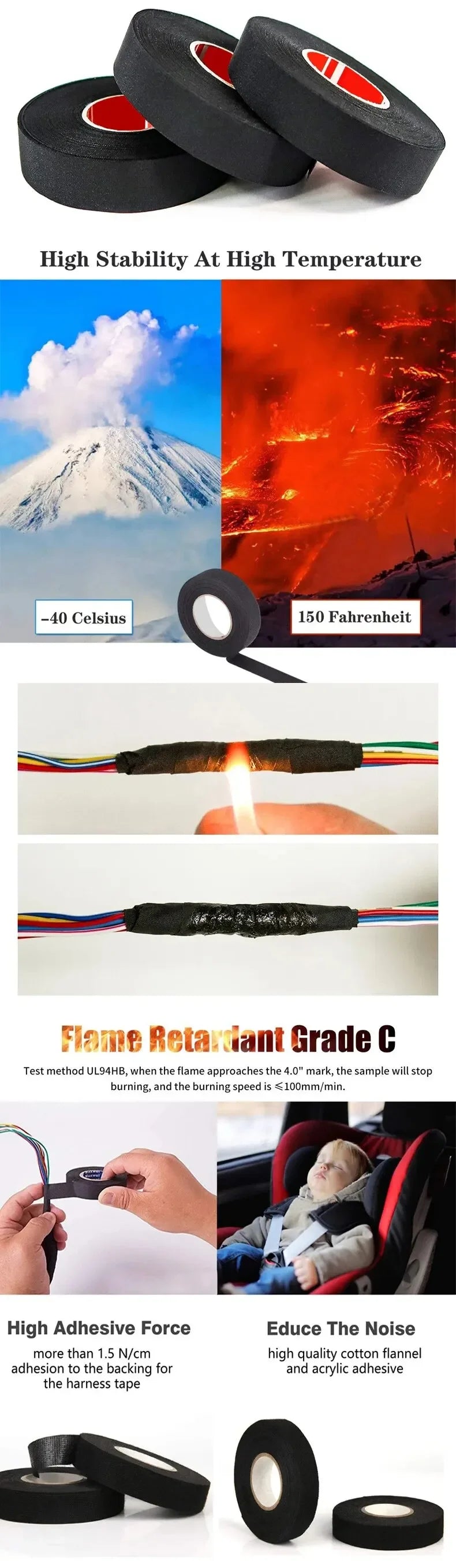 15 Meter Heat-resistant Flame Retardant Tape Coroplast Adhesive Cloth Tape For Car Cable Harness Wiring Loom Protection - Shoppiline