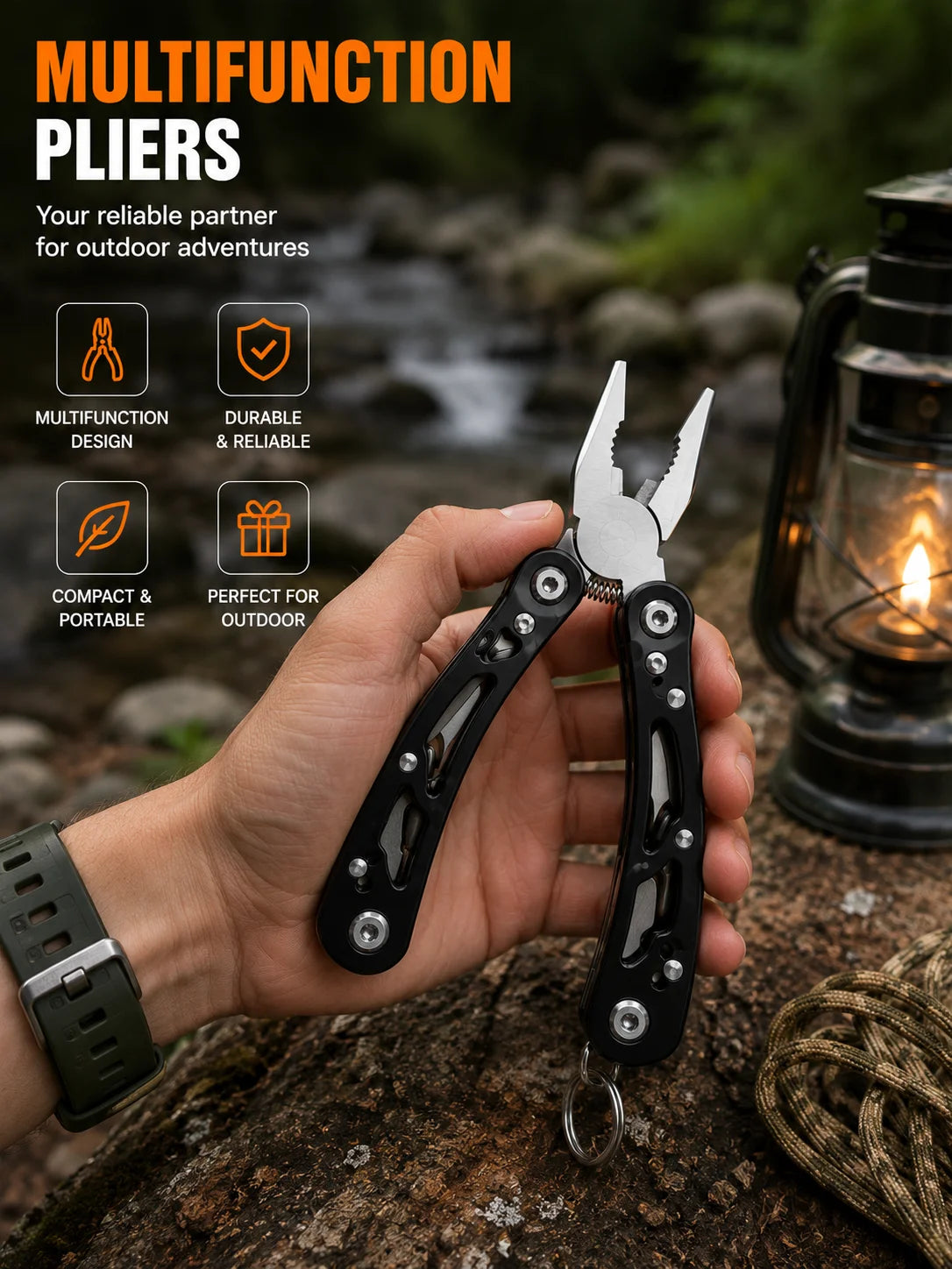 2PCS Outdoor Multi Tool Set, Folding Pliers and Pocket Card Tool for Camping Repair, Portable Emergency Hand Tools