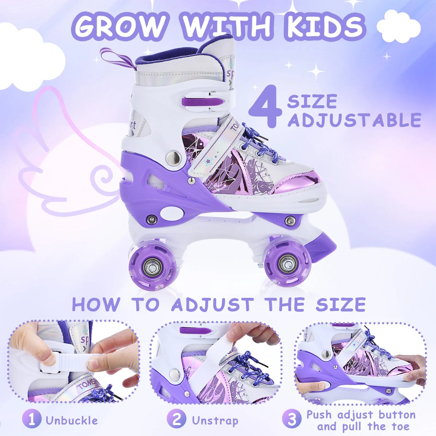 Boys Girls Kids Skates Children Roller Skates Skating Shoes PU Flashing 4 Wheels Roller Skates Sliding Adjustable Quad Sneakers - Shoppiline