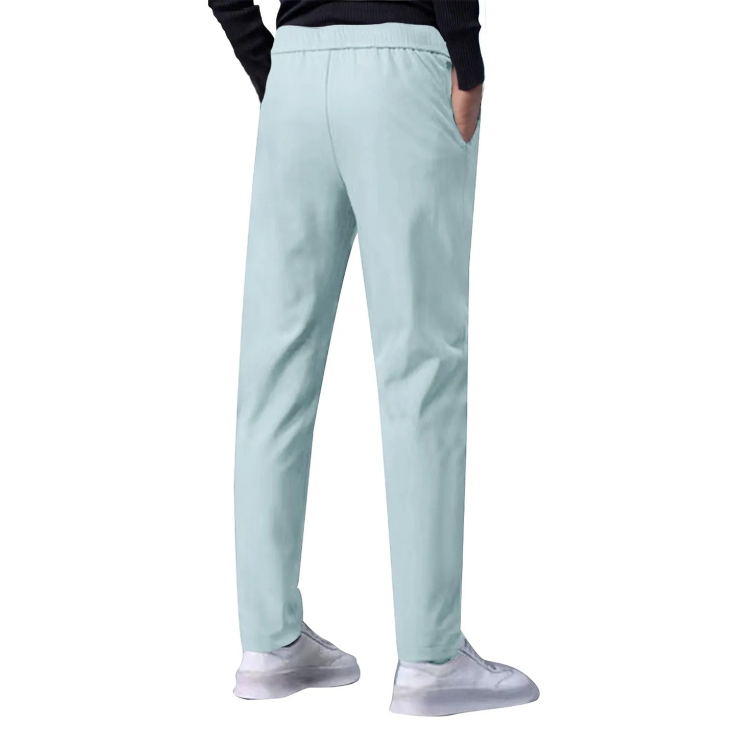Men Fast Dry Stretch Pants Ice Silk Trousers Solid Color Mid-Waist Loose Breathable Straight-Leg Casual Pants Thin Sports Pants