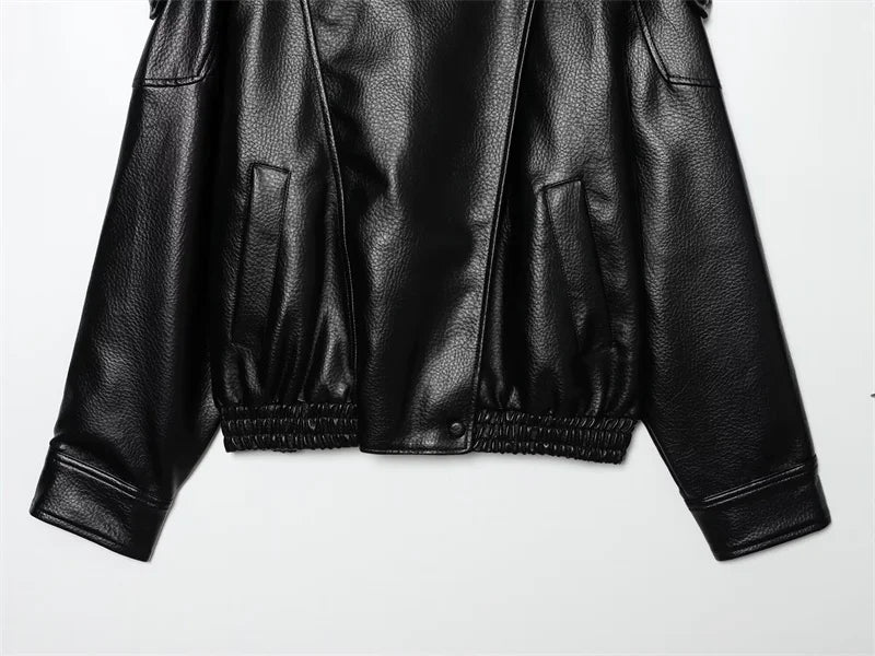 Women's Faux leather Jacket New Fashion Long Sleeve Versatile Jacket Personality Chic Women Coat Autumn Winter Ladies Outerwear