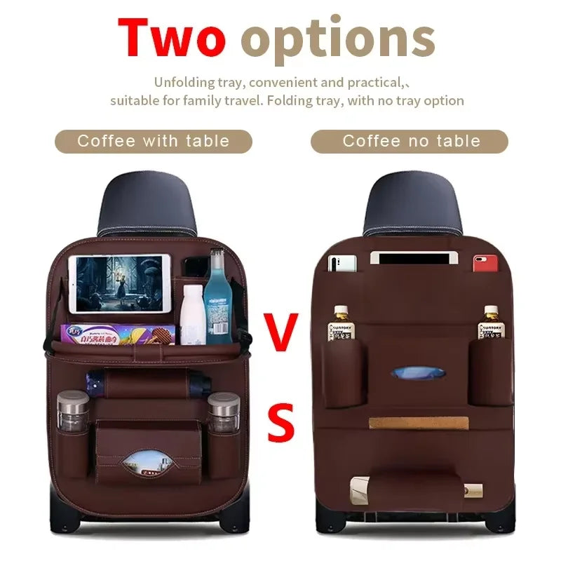 Car Back Seat Organizer Storage Bag with Foldable Table Tray Tablet Holder Tissue Box
