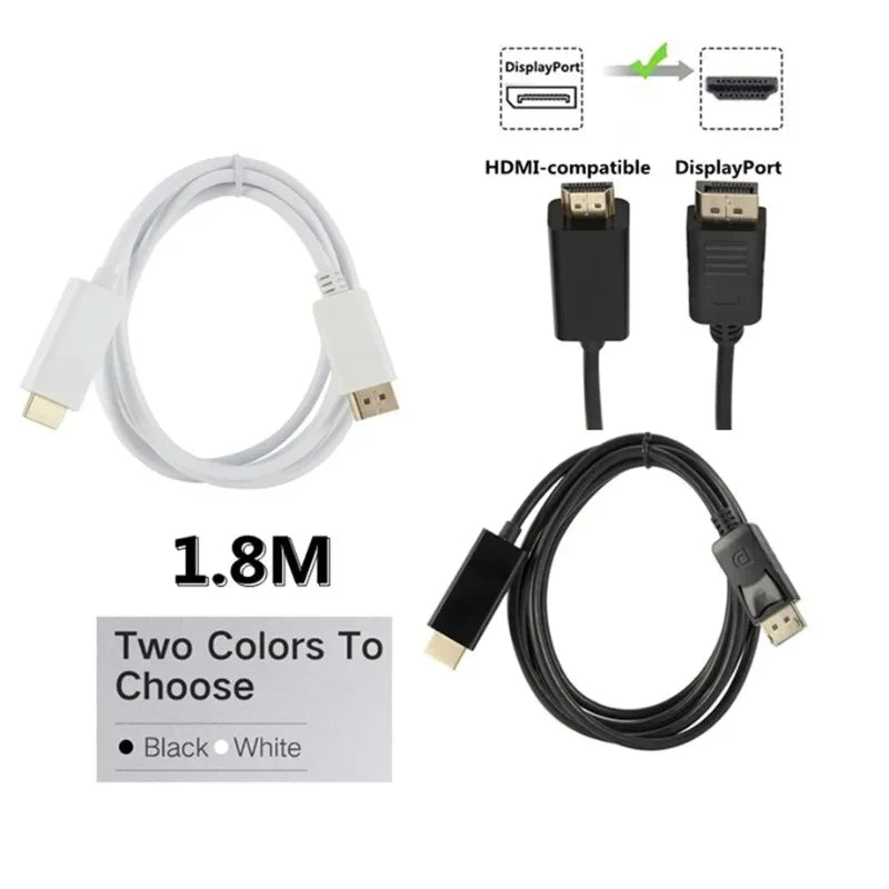 Dp To HDMI-compatible Cable 1.8m 1080 HD Adapter Cable Computer Monitor Cable Converts Large Dp To Hdmi For PC Laptop Projector